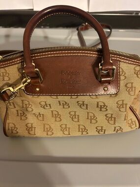 Dooney & Bourke Tan and Brown Monogram Satchel